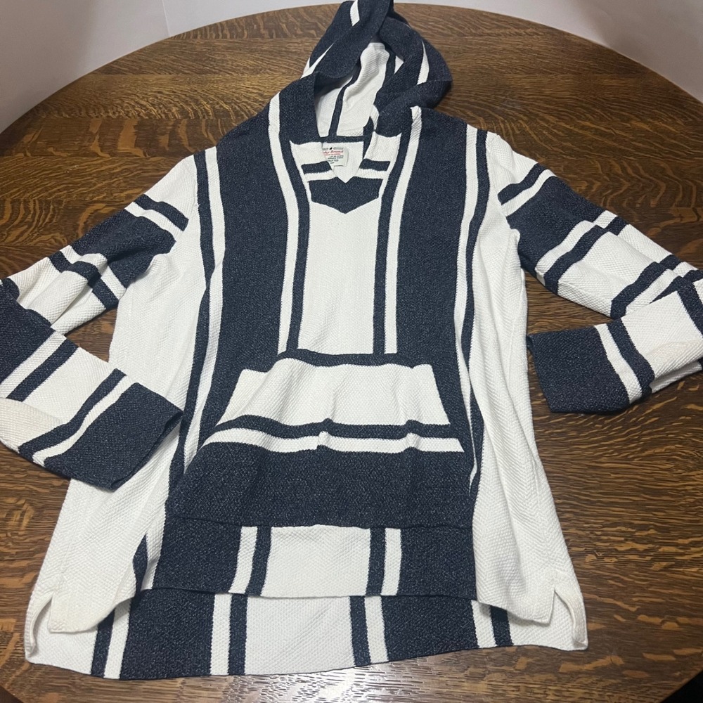 Lucky Brand Baja Hoodie Mens XL Navy Blue White Striped Cashmere Blend 7M50405